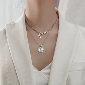 Rainbowking 925 Sterling Silver Rose Net Red Collarbone Chain Female Premium Sense Niche Thai Silver Round Sign Necklace