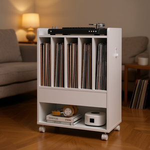 Support de tourne-disque avec tiroir, blanc, moderne, meuble de rangement pour disques vinyles, pour salon, usage domestique - Product Image 2