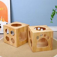 Lit pour chat en bois massif en forme de cube, amovible et lavable, lit pour animaux de compagnie pratique et créatif, nouveau, pour la sieste, sans assemblage