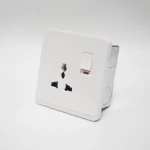 TA12 Range 1 Gang Switched Multi Function Socket + Neon White Color Big Rocker PC Plate 86 Plate