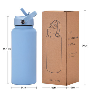 Outdoor Portable Insulated <b>Cup</b> 1000ml Stainless Steel With Straw <b>Large</b> Capacity For Sport Water Bottle Blue - Product Image 2