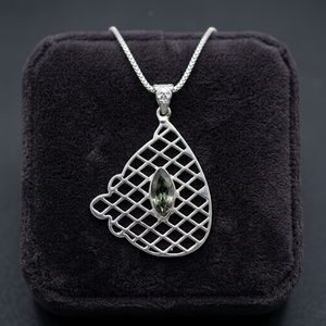Colgante de Plata de Ley Hecho a Mano de Alta Calidad con Amatista Verde Marquesa Natural y Cadena de Serpiente, Joyería Elegante para Fiesta de Mujer - Product Image 4