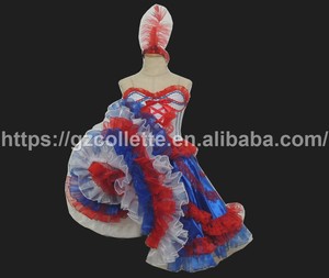 Trajes de baile para niñas, vestido de baile para adultos de Francia <span class=keywords><strong>Cancan</strong></span>, vestido largo dividido hasta el tobillo con volantes para escenario de España - Product Image 4