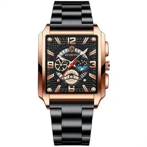 BINBOND 6575 unique made in prc gents timepiece best Stainless steel Strap waterproofing date display skeleton Casual wristwatch