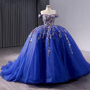 Jancember 231051B elegante azul real apliques flor cariño vestidos de quinceañera - Product Image 4