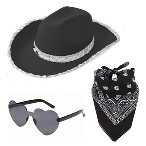 Conjunto de 3 Piezas de Disfraz de Vaquero con Sombrero, Pañuelo y Gafas, Disfraz de Vaquero del Oeste para Fiesta de Cumpleaños o Halloween - Product Image 1