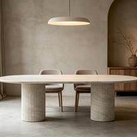Table ovale en quartzite Taj Mahal avec surface en cuir, design moderne personnalisé, table à manger Taj Mahal