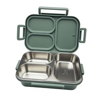 Boîte à lunch durable en acier inoxydable pour enfants et adultes, 25 oz, anti-fuite, conteneur de stockage alimentaire à trois compartiments