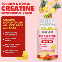 Bonbons gélifiés à la créatine monohydrate 3000 mg, collagène, BCAA, complément nutritionnel sportif pour adultes - Énergie naturelle et soutien immunitaire