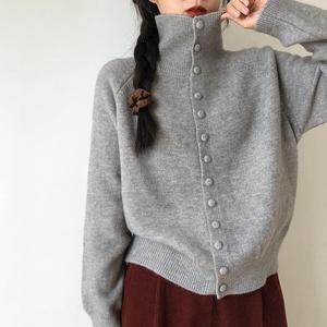 秋季高领针织开衫女式复古韩式宽松高级宽松毛衣外套 Sehe Fashion - Product Image 4