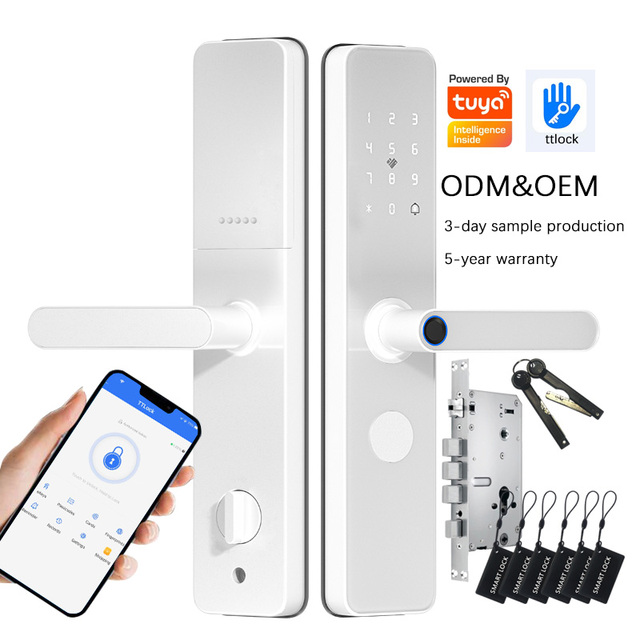 White Fingerprint Biometric Double Side Smart Door Lock Body 6068 Wifi Keyless Tuya App Digital Locker Lock Electronic Gate Lock