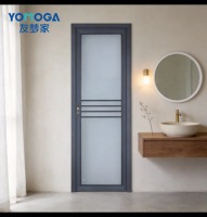 Puerta Interior de Baño Minimalista de Aleación de Aluminio y Vidrio, con Malla de Fibra de Vidrio, Bien Sellada, Apertura Push-Pull, para Uso en Hoteles y Cocinas