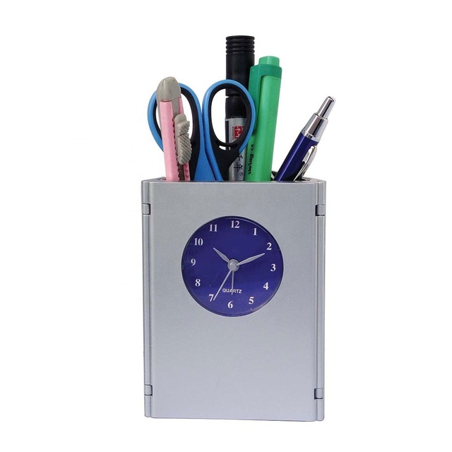 Customized Logo Electronic Digital Quartz Plastic Desk Clock with Photo Frame and Pen Stand-Business Promotion Gifts