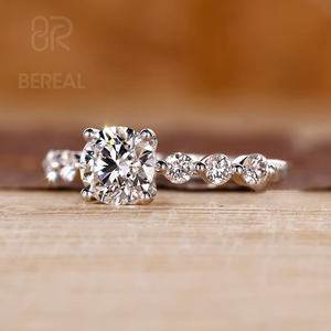 Anillo de Compromiso con Diamante Cultivado en Laboratorio VVS CVD Personalizado, Certificado IGI, Diamante Redondo Hecho en Laboratorio, Plata 925, Anillos con Piedras Laterales, Joyería para Mujer - Product Image 2