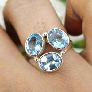 Natural Aquamarine <b>Silver</b> <b>Ring</b> <b>925</b> <b>Silver</b> <b>Ring</b> Aquamarine Gemstone Statement <b>Silver</b> <b>Ring</b> Handmade Boho Handmade - Product Image 2
