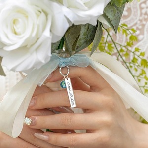 Uionen Stainless Steel Square Tag Keychain With Zircon Custom <b>Engraved</b> Wedding Bouquet Charm Square Bouquet <b>Keyring</b> Pendant - Product Image 3