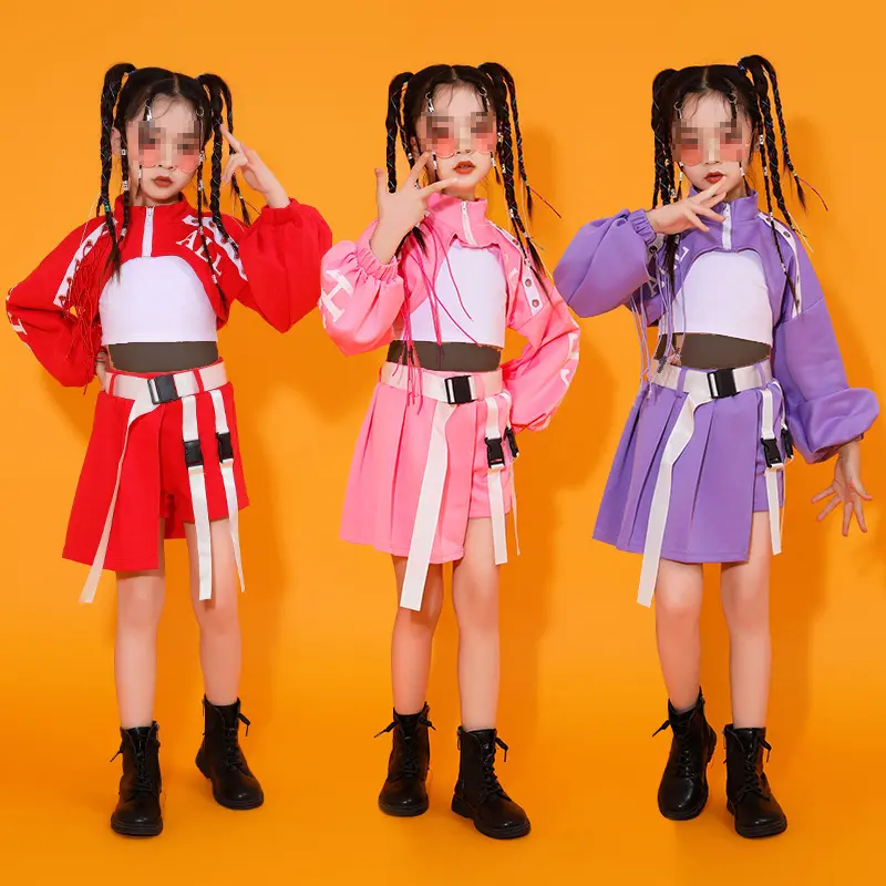 जैज़ डांस कपड़े बच्चों की चीयरलीडिंग वर्दी लड़कियों के डांस प्रदर्शन कपड़े पोशाक सेट