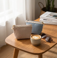 Pochette à maquillage en jute avec fermeture éclair, sac cosmétique portable, organisateur de voyage multifonctionnel