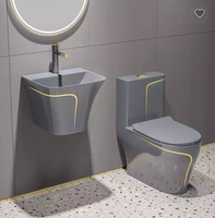 Ensemble WC en céramique de style moderne, facile à nettoyer, avec lavabo mural émaillé et cuvette de toilette grise mate