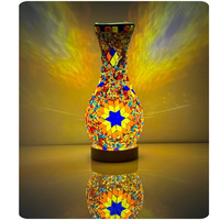 Lampe de table turque marocaine avec vase en verre fait main multicolores, base en métal LED, interrupteur USB en bas