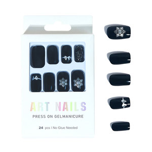 Personalizado fácil vacaciones de invierno diseños Prensa en <span class=keywords><strong>uñas</strong></span> Kit de longitud media cuadrado <span class=keywords><strong>uñas</strong></span> postizas en China puntas de <span class=keywords><strong>uñas</strong></span> <span class=keywords><strong>negras</strong></span> <span class=keywords><strong>con</strong></span> lazos de <span class=keywords><strong>plata</strong></span> - Product Image 6