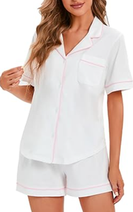 Set <span class=keywords><strong>pigiama</strong></span> Casual in <span class=keywords><strong>cotone</strong></span> 100% abbottonato da <span class=keywords><strong>donna</strong></span> elasticizzato in vita traspirante manica corta estiva taglie 5XL 6XL modello solido anteriore - Product Image 4