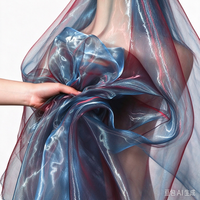 Tissu Organza 100% Polyester Irisé, Tulle Dégradé, Maille Tissée Scintillante pour Robe de Mariage, Décoration de Rideaux