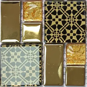 Dekorasi Model luar biasa ubin mosaik kaca foil emas mewah hitam emas dengan pola