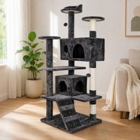 Grand arbre à chat en bois avec griffoir en sisal et maisonnette