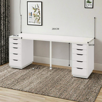 Grand bureau d'ordinateur avec tiroirs, bureau d'ordinateur de 2 m pour deux personnes, table de travail en bois blanc, bureau à domicile