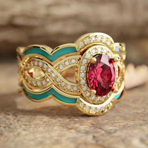 Set di Tre Anelli Geometrici Smaltati Royal per Donne, Gioielli Vintage di Moda - Product Image 3
