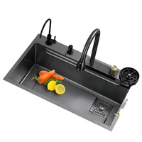 Évier de cuisine rectangulaire en acier inoxydable à cuve unique, design nano noir avec un trou, dernière tendance