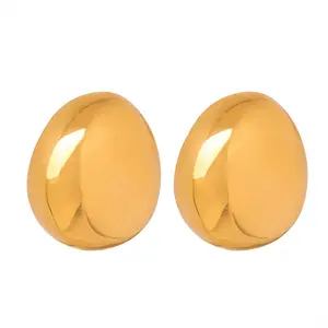 AIZL Courage Jewelry Big Gold Round Egg Earrings 18K Gold Plated Stainless Steel Stud Earrings For Women Gold Filled Jewelry
