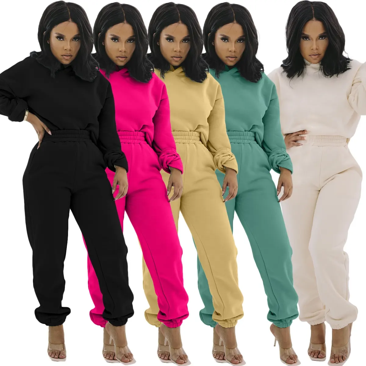 Stacked Plain Tracksuits for Women Fall Two Pieces Hoodie Tracksuit Women Joggers Suits Set Casual Fleece High Quality 2 Piece