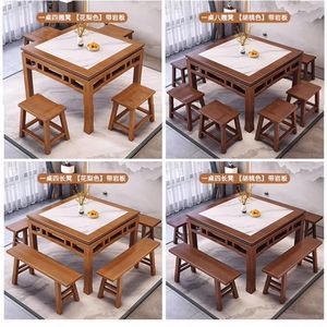Chinese Style Solid Wood Square Dining <b>Table</b> <b>Set</b> With Bench For Home Restaurant Use - Product Image 2