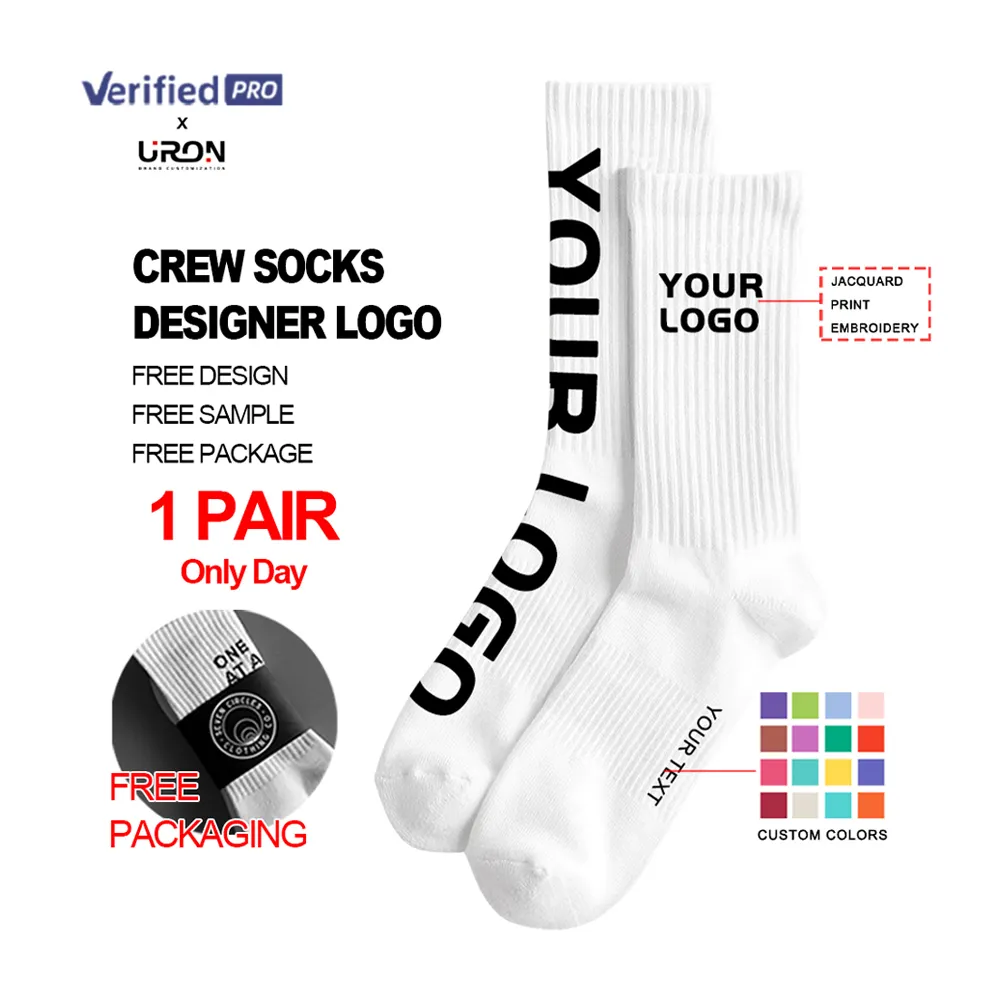 Miễn Phí Mẫu Sang Trọng Chất Lượng Người Đàn Ông Crew Socks Unisex Tùy Chỉnh Thiết Kế Vớ 100% Cotton Vớ Thể Thao Với Logo