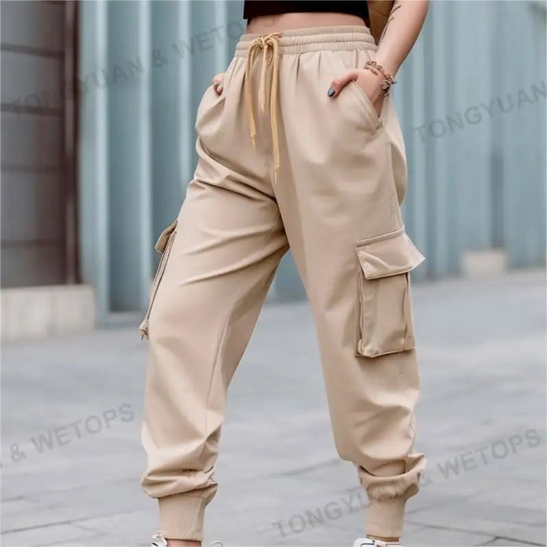 사용자 정의 바지 2023 사용자 정의 가을 포켓 스트랩 조깅 여성 pantalones 높은 허리 바지 화물 숙녀 바지