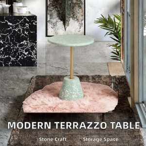 Table basse de salon BEACON, style minimaliste moderne, luxe, en pierre terrazzo vintage, métal, extensible, avec rangement - Product Image 2