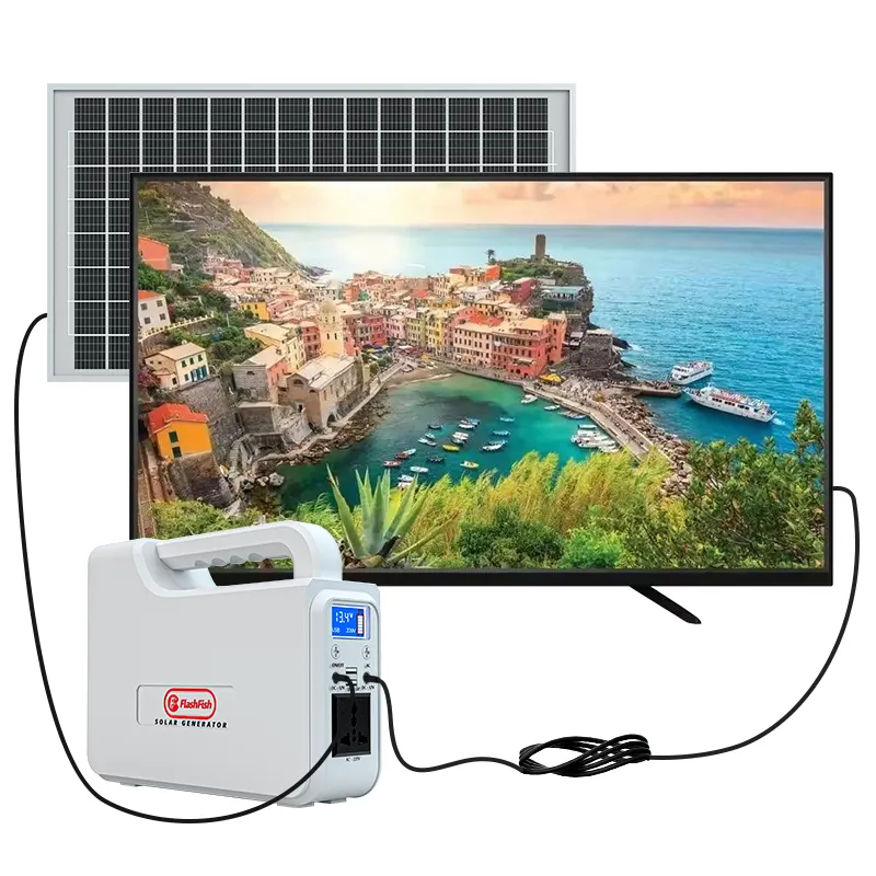 Precio barato 50 pulgadas Mini Solar-Power-TV Fabricante 4K Smart 12V DC Recargable Solar TV con Panel y juegos de baterías