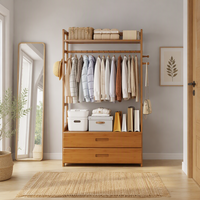 Porte-vêtements autoportant en bambou avec tiroirs, armoire ouverte, organisateur de vêtements multifonctionnel, rangement domestique pour chambre à coucher