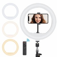 Aro de Luz LED de Plástico de 13 Pulgadas con Temperatura de Color Ajustable (2700-7000K), Control Remoto, Soporte para Teléfono, Alimentación USB, para Transmisión de Fotos