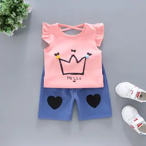 Mundo Best Selling Produtos Crianças Meninas Verão Barato E Moda Dos Desenhos Animados T-shirts Calças Em Massa