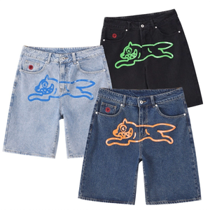 Pantalon d'été personnalisé Patchwork Coton Écusson brodé Double Genou Baggy Unisexe <span class=keywords><strong>Bermuda</strong></span> <span class=keywords><strong>Jeans</strong></span> Pantalon court Short <span class=keywords><strong>en</strong></span> jean pour Hommes - Product Image 1
