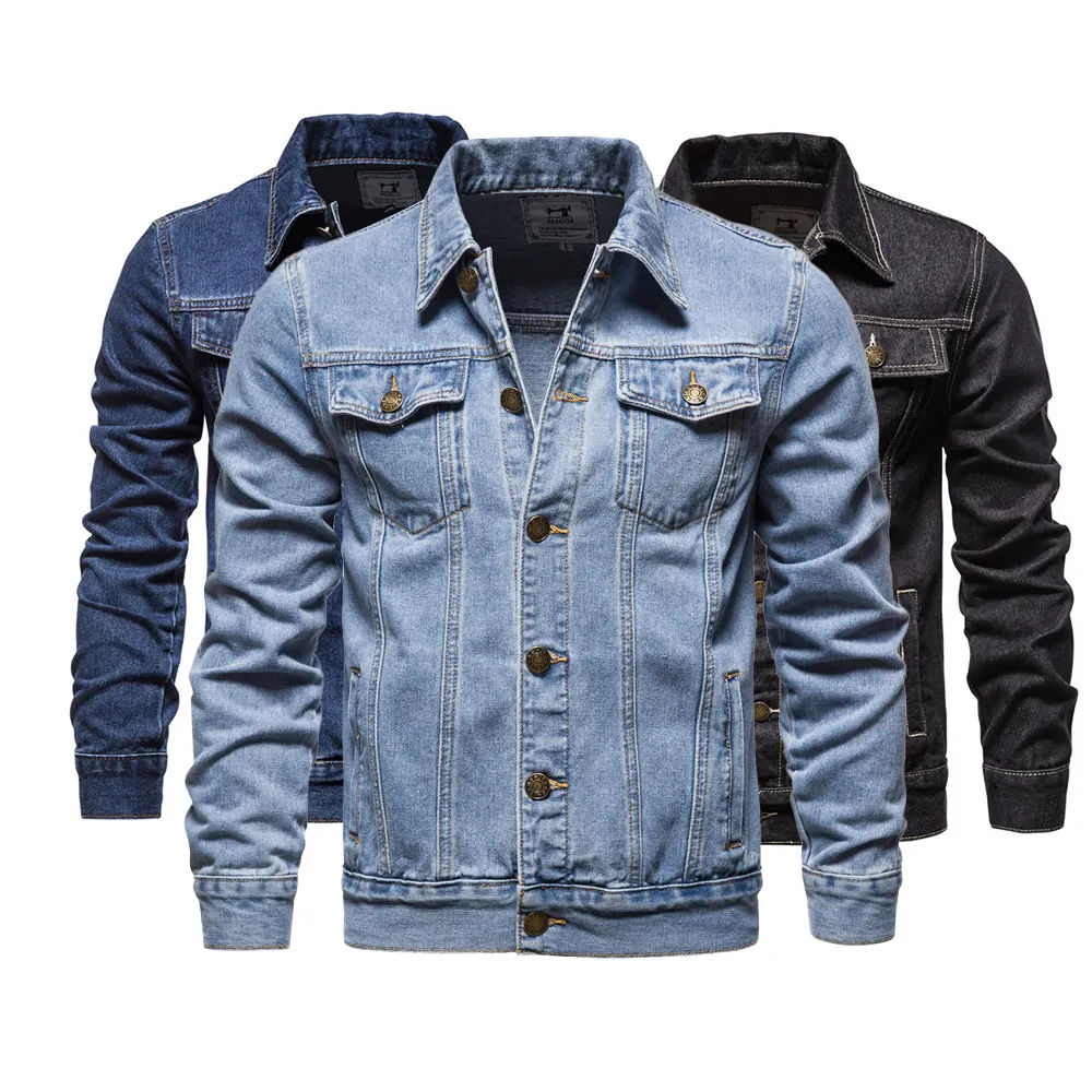 High quality new Man light blue Washed denim Jacket Black cotton trim jacket Men denim dark blue jacket for wear 5XL large size