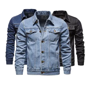 Hoge Kwaliteit Nieuwe Man Lichtblauw Gewassen Denim Jas Zwart Katoen Trim Jas Mannen Denim Donkerblauw Jasje Voor Slijtage 5XL Grote Maat