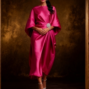 ชุดเดรสผ้าซาตินประดับมุกดอกไม้สไตล์หรูหราสำหรับผู้หญิง แบรนด์ Sehe Fashion - Product Image 6