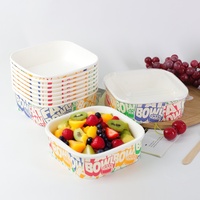 Wegwerp vierkante gekleurde bedrukte papieren saladebox fruit groente verse fastfood bezorgdoos afhaalschaal