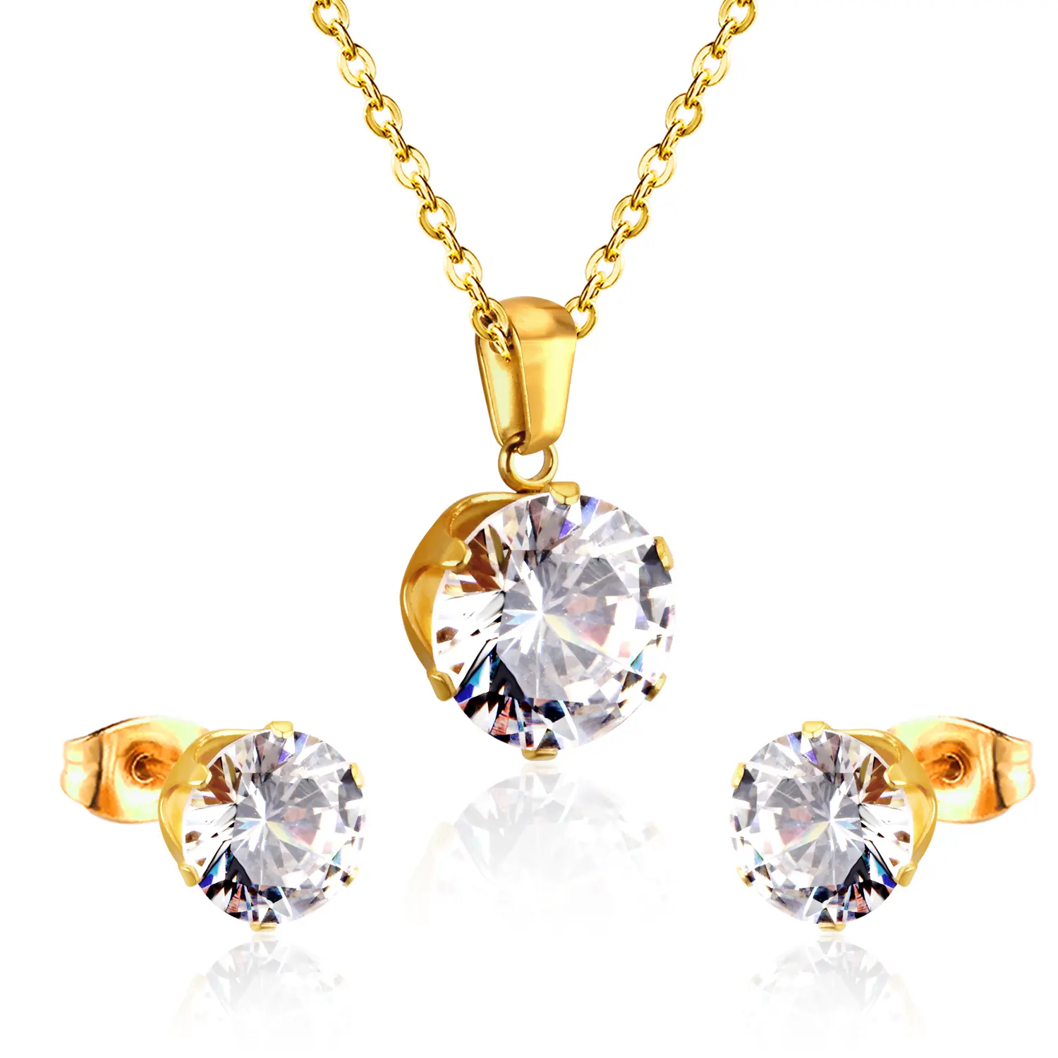 Shiny Carving Circle Cubic Zircon Earrings Necklace Jewelry Set Fashion 18k Gold Plated Female Jewelry Set Wedding Bride