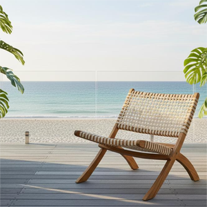 Fauteuil de détente moderne en bambou capitonné Xavir, élégant et confortable, pour salon, bureau à domicile, salle à manger, hôtel, appartement - Product Image 2