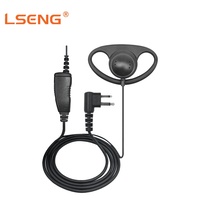 LSENG Headset Radio Dua Arah Ringan Tipe D dengan Pengait Telinga Tunggal, Kabel PU Jack M 2Pin, PTT Inline, Cocok untuk Motorola EP450